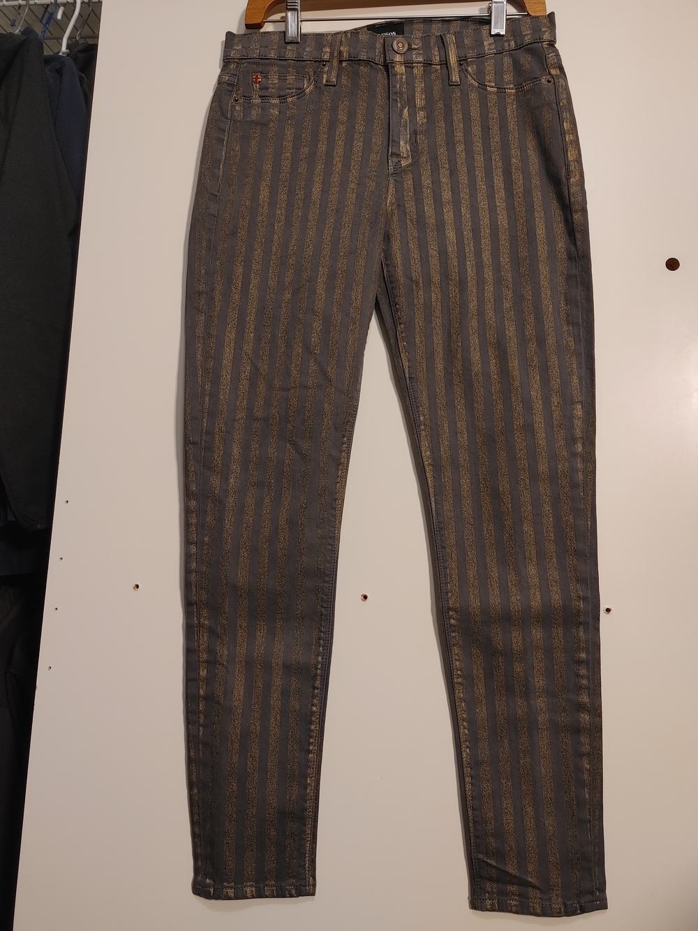 Hudson Gray Skinny Jeans with Metallic Gold Stripes